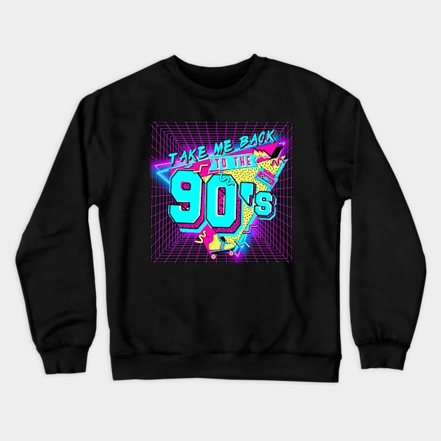 Vintage retro neon art i love the 90s throwback rad music Crewneck Sweatshirt by masterpiecesai